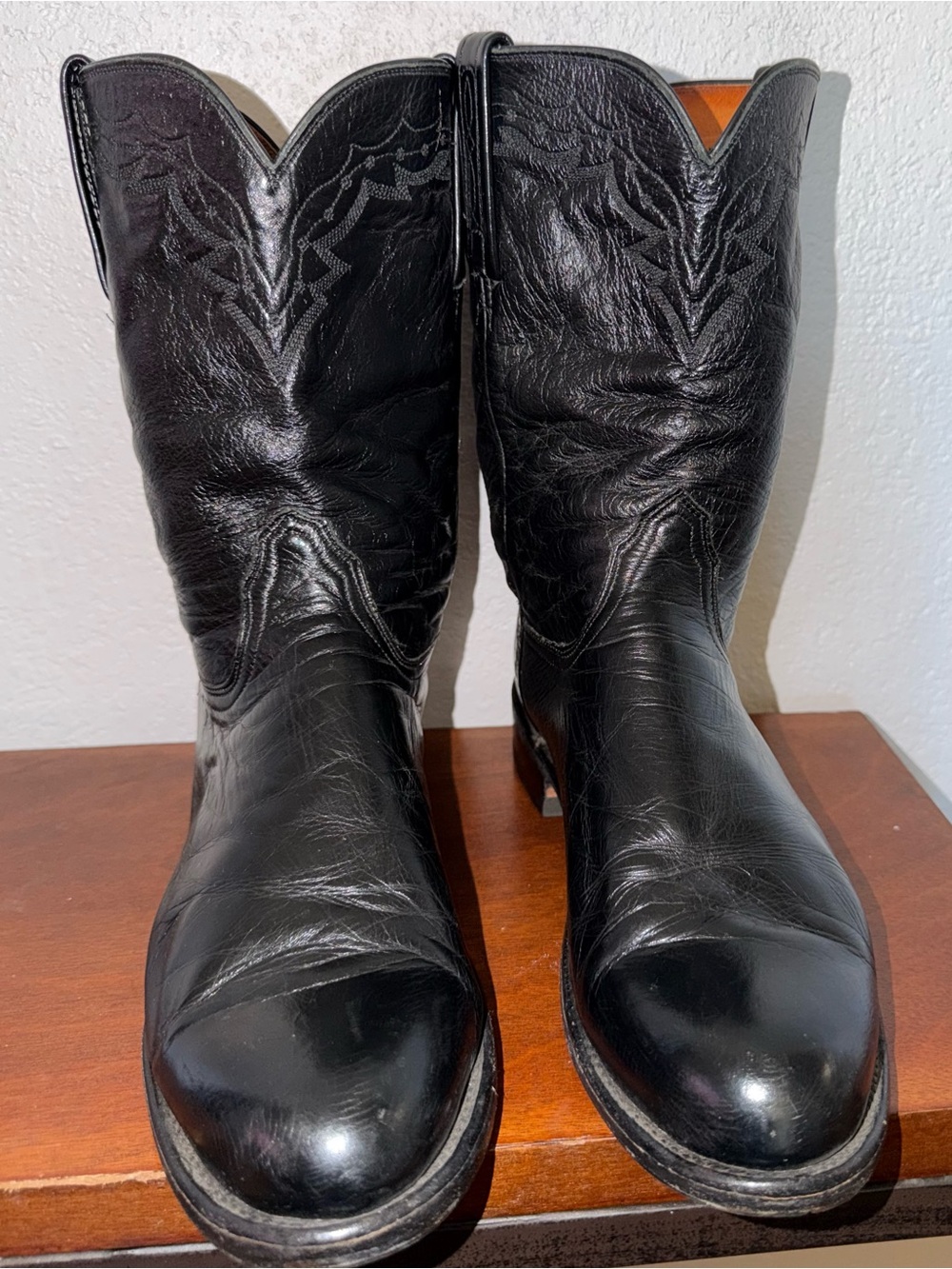 Lucchese 37075 T0082C Lonestar Roper Boots Black Leather Hand Made USA Mens 9D